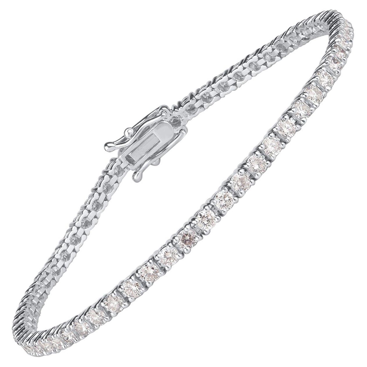 TJD Diamante redondo de 2,50 quilates Oro blanco de 18 quilates Pulsera de tenis clásica de 4 garras