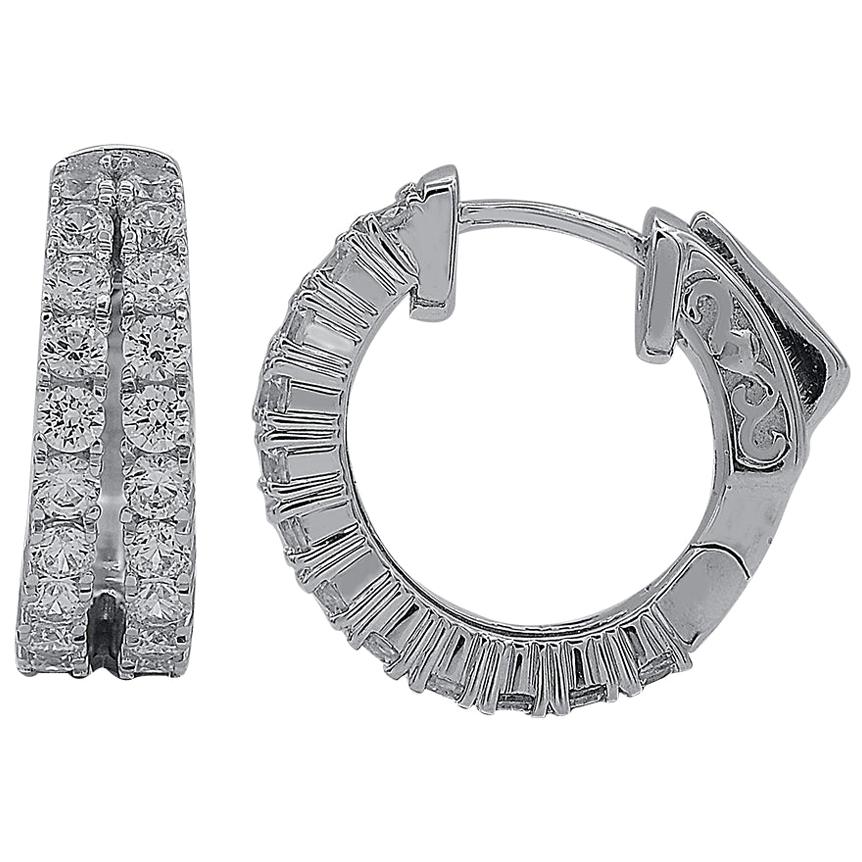 TJD 2.50 Carat Round Diamond 14 Karat White Gold Fashion Huggie Hoop Earrings