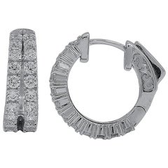 TJD 2.50 Carat Round Diamond 14 Karat White Gold Fashion Huggie Hoop Earrings