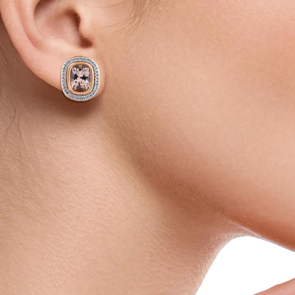 TJD - Boucles d'oreilles halo en or 14KT avec Morganite et diamant, taille coussin de 2,65 carats Neuf - En vente à New York, NY