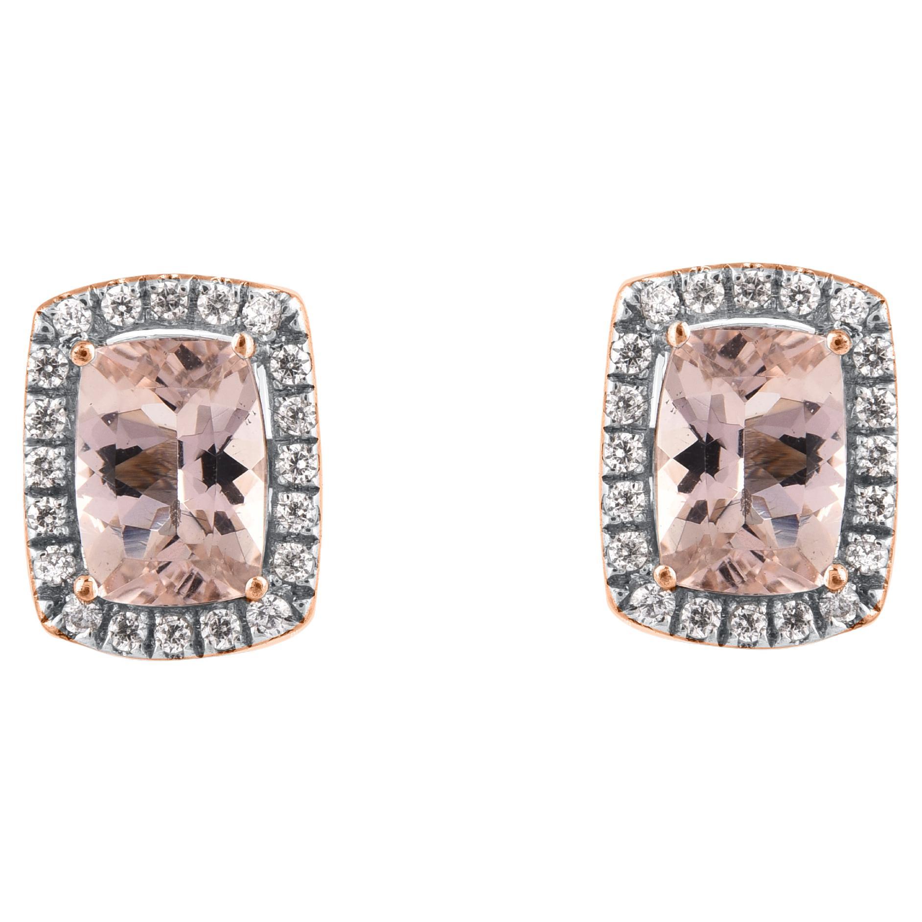 TJD 2,75 Karat Cushion Cut Morganit & Diamant 14KT Rose Gold Halo Ohrstecker