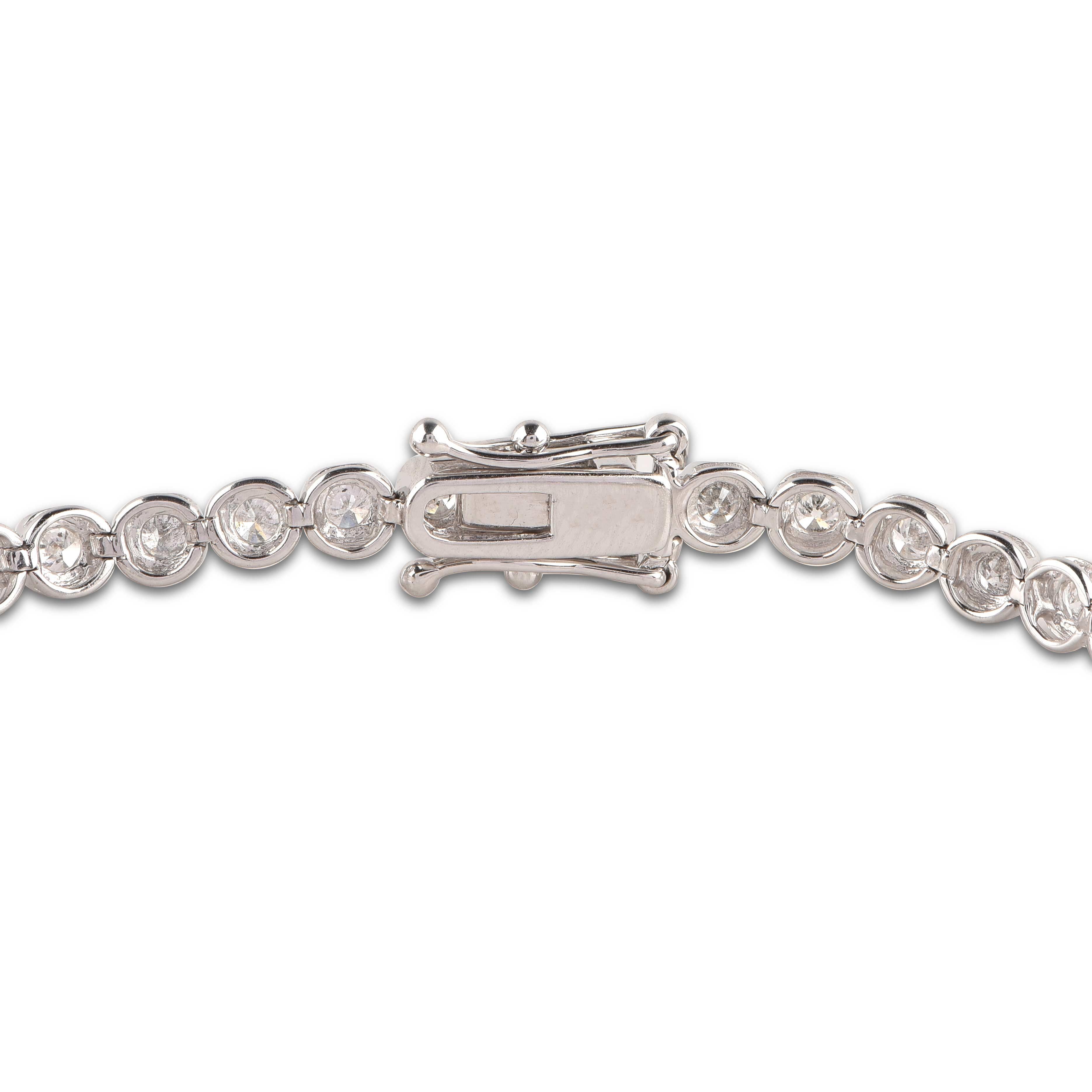 Contemporain TJD Bracelet tennis classique en or blanc 14 carats avec diamants de 2,96 carats en vente