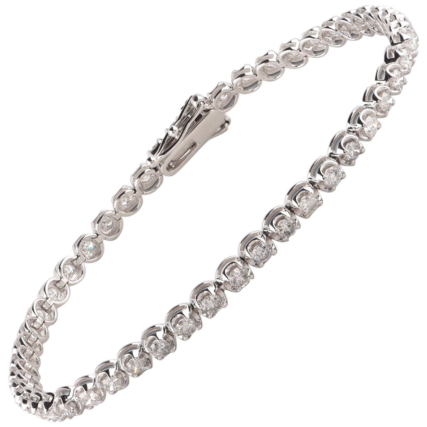 TJD Bracelet tennis classique en or blanc 14 carats avec diamants de 2,96 carats en vente