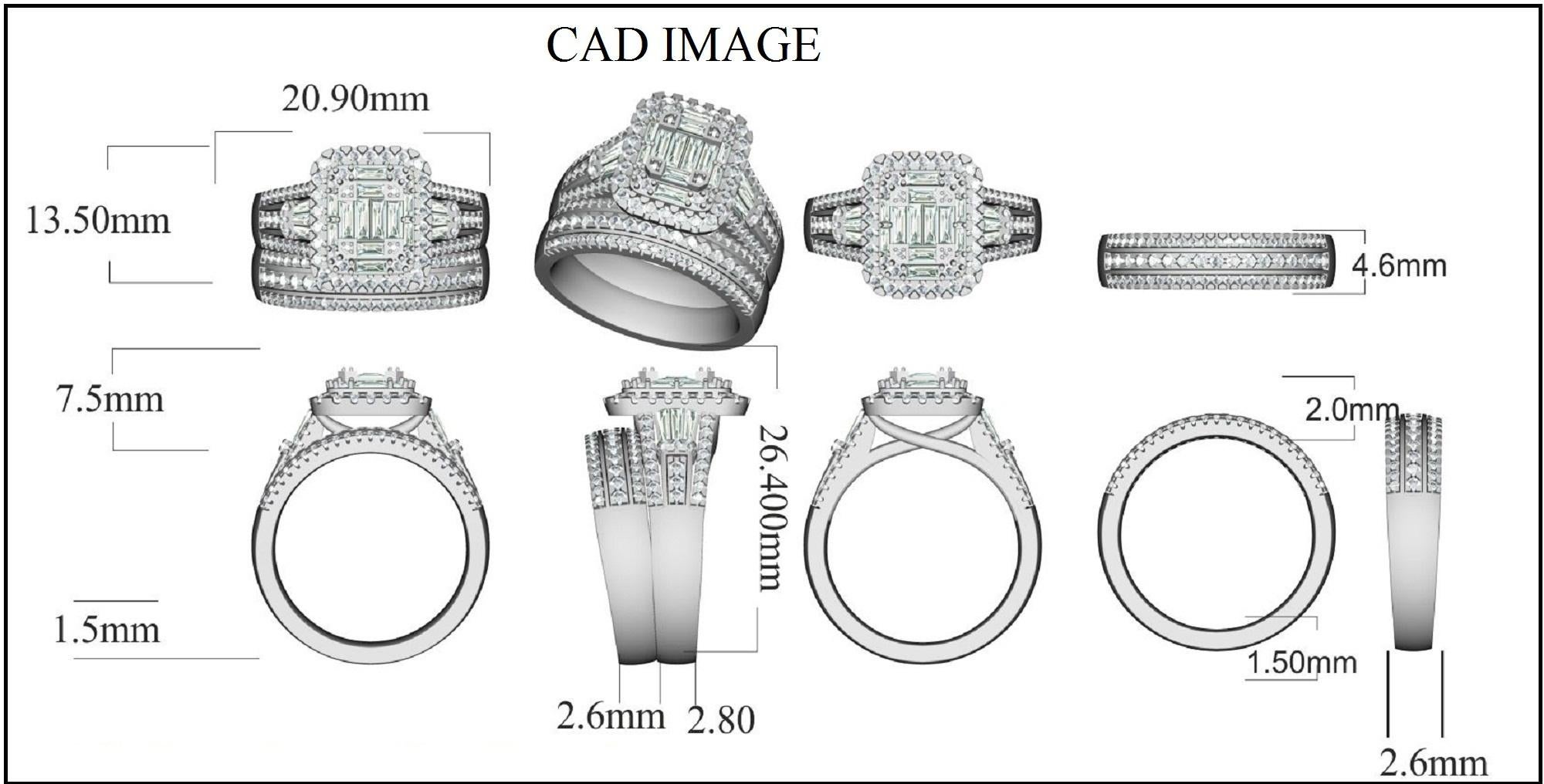 With unique details, this diamond bridal set ring reflects your love to her. The ring is crafted from 14-karat white gold and features Round Brilliant 145 and Baguette - 18 white diamonds, Micro Prong, Micro pave Prong & Channel set, H-I color I2