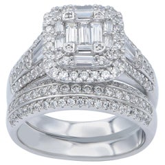 TJD 2Carat Round
Baguette Diamond 14 Karat White Gold Designer Bridal Ring Set