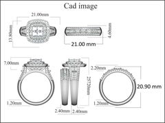 TJD 2Carat Round, Baguette & Princess Cut Diamond 14K White Gold Bridal Set Ring