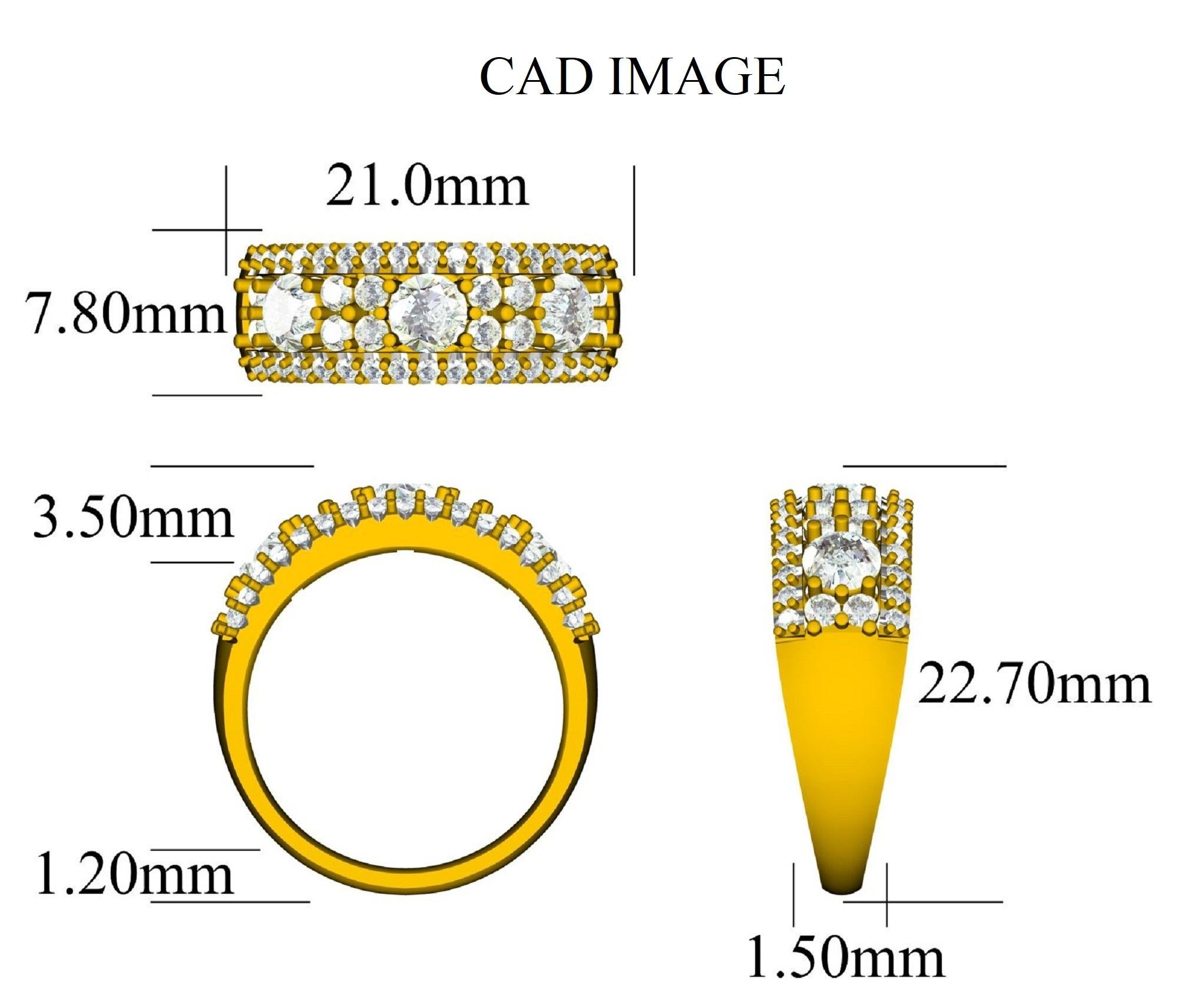 Just for the one you adore, this dazzling designer diamond wide wedding band ring is more than she can imagine. Beautifully crafted by our inhouse experts in 14 karat white gold and studded with 49 round brilliant-cut diamonds set in prong setting.