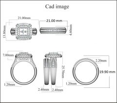 TJD 2Carat Round & Princess Cut Diamond 14K White Gold Stackable Bridal Set Ring