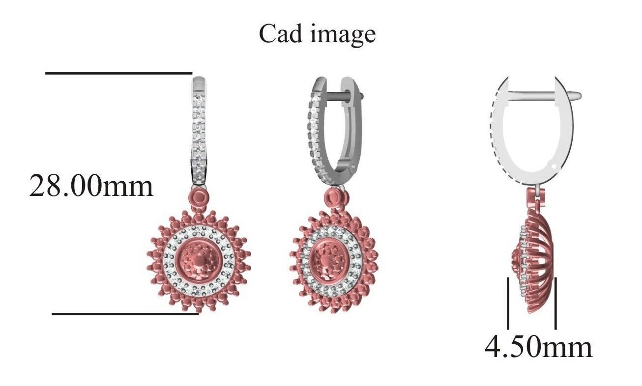 TJD 3/4 Carati Nat. Pink Diamond e diamanti bianchi in oro 18 carati a 2 toni - Orecchino Huggie In condizioni Nuovo in vendita a New York, NY