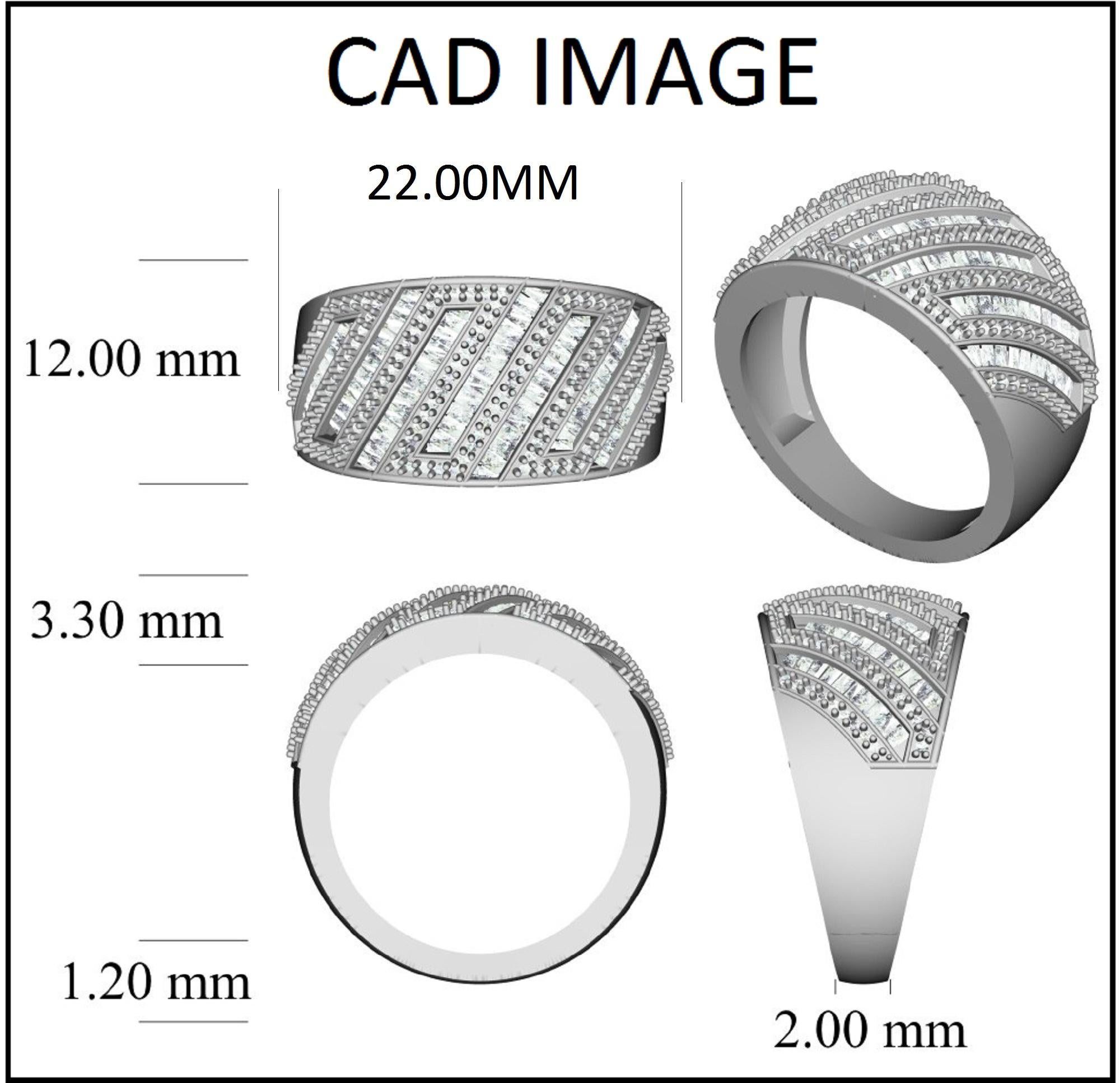 This Wide Wedding Band Ring is expertly crafted in 14 Karat White Gold and features 123 Round and 78 baguette cut diamonds set in pave and channel setting, H-I color I2 clarity. This wedding ring has high polish finish and is a valuable addition to