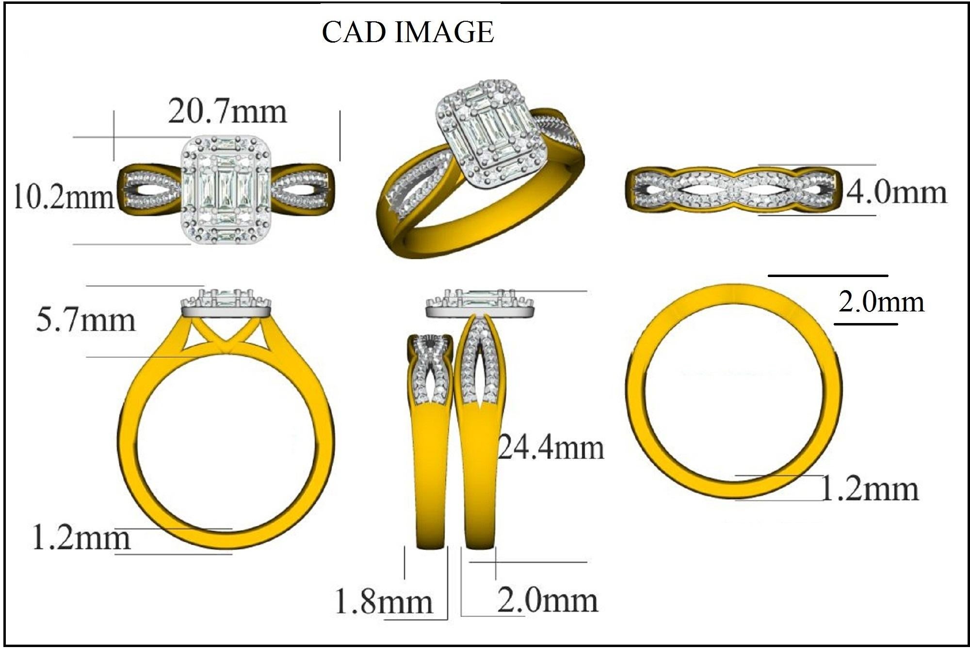 Express your love with this beautiful diamond bridal set. The ring is crafted from 14-karat yellow gold and features Round Brilliant 106 and Baguette - 9 white diamonds, Micro Prong, Prong set, H-I color I2 clarity and a high polish finish complete