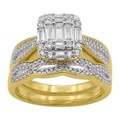 TJD 3/4 Carat Round
Baguette Diamond 14K Yellow Gold Stackable Bridal Set Ring