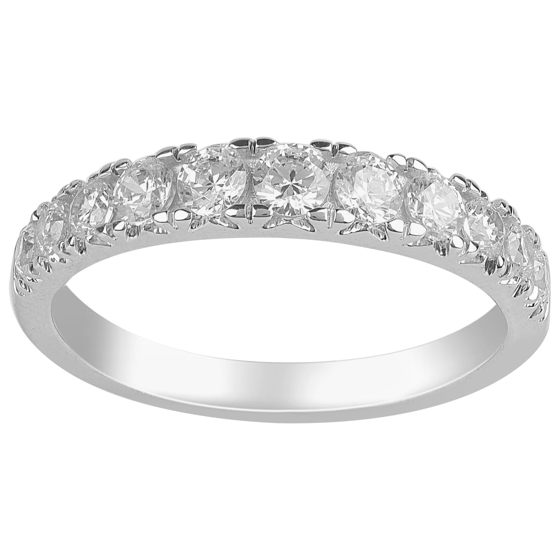 TJD 3/4 Carat Round Diamond 14Karat White Gold Stackable Engagement Wedding Band For Sale
