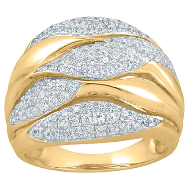 TJD 3/4 Carat Round Diamond 14 Karat Yellow Gold Designer Wave Wide Wedding Band For Sale