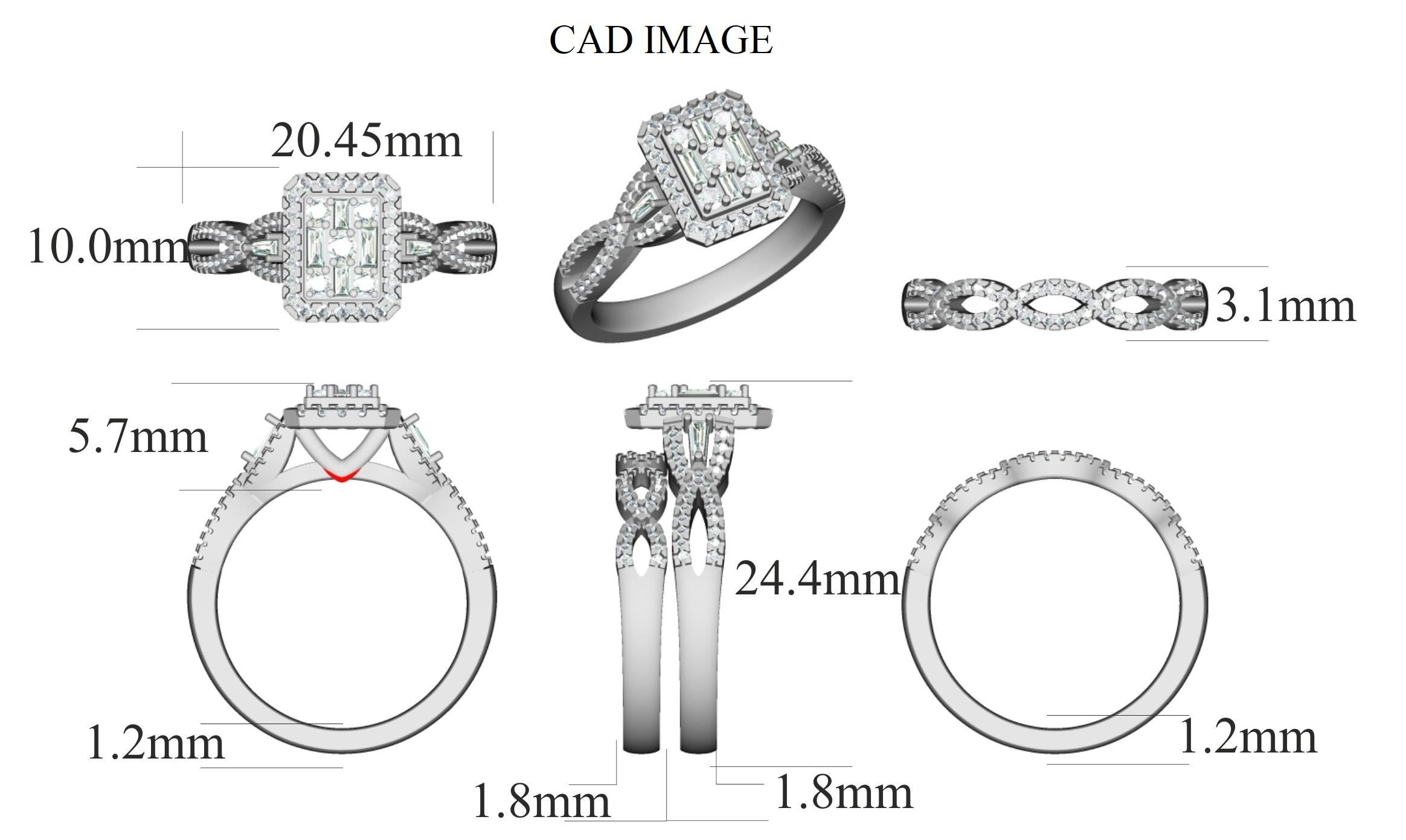 Un'elegante rivisitazione della tradizione: questo esclusivo set da sposa conquisterà il suo cuore. L'anello è realizzato in oro bianco a 14 carati e presenta diamanti tondi taglio brillante 131 e Baguette - 6 diamanti bianchi, Micro Prong, & Prong