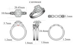 TJD 3/4Carat Round & Baguette Diamond 14K Cushion Shape Infinity Bridal Ring Set