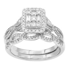 TJD 3/4Carat Round & Baguette Diamond 14K Cushion Shape Infinity Bridal Ring Set