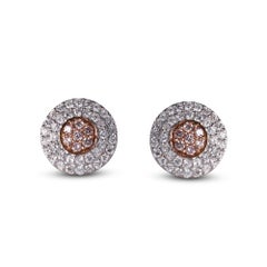 TJD 3/4Ct Nat. Boucle d'oreilles Halo en or rose 18 carats rose rosé et diamant blanc