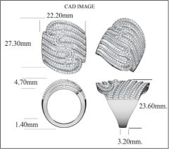 TJD 3 Carat Round and Baguette Diamond 14 Karat White Gold twisted Wedding Band