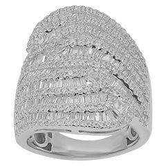 TJD 3 Carat Round and Baguette Diamond 14 Karat White Gold twisted Wedding Band