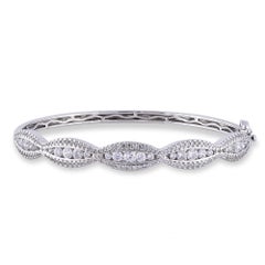 TJD 3.00 Carat Round Brilliant Diamond Vintage Hinged Bangle in 14K White Gold