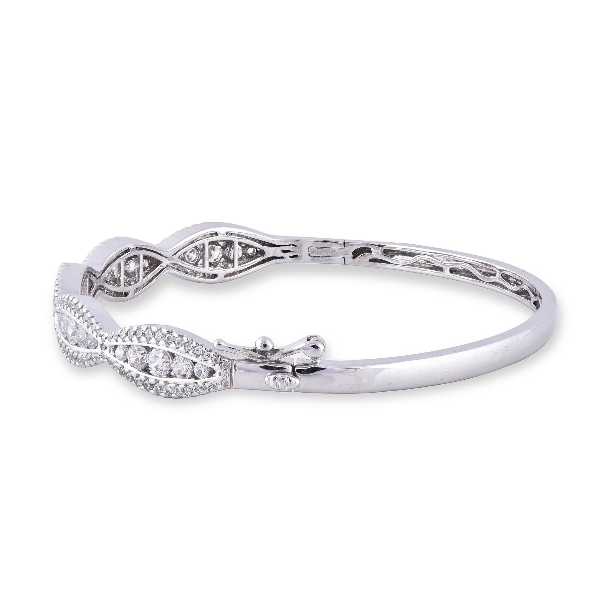 Round Cut TJD 3 Carat Round Diamond 14 Kt White Gold Scallop Frame Designer Fashion Bangle For Sale