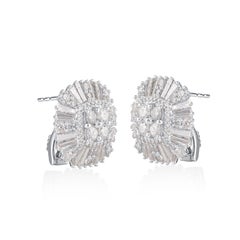 TJD 3 CT Round and Baguette Diamond 14K White Gold Cushion Shape Stud Earrings