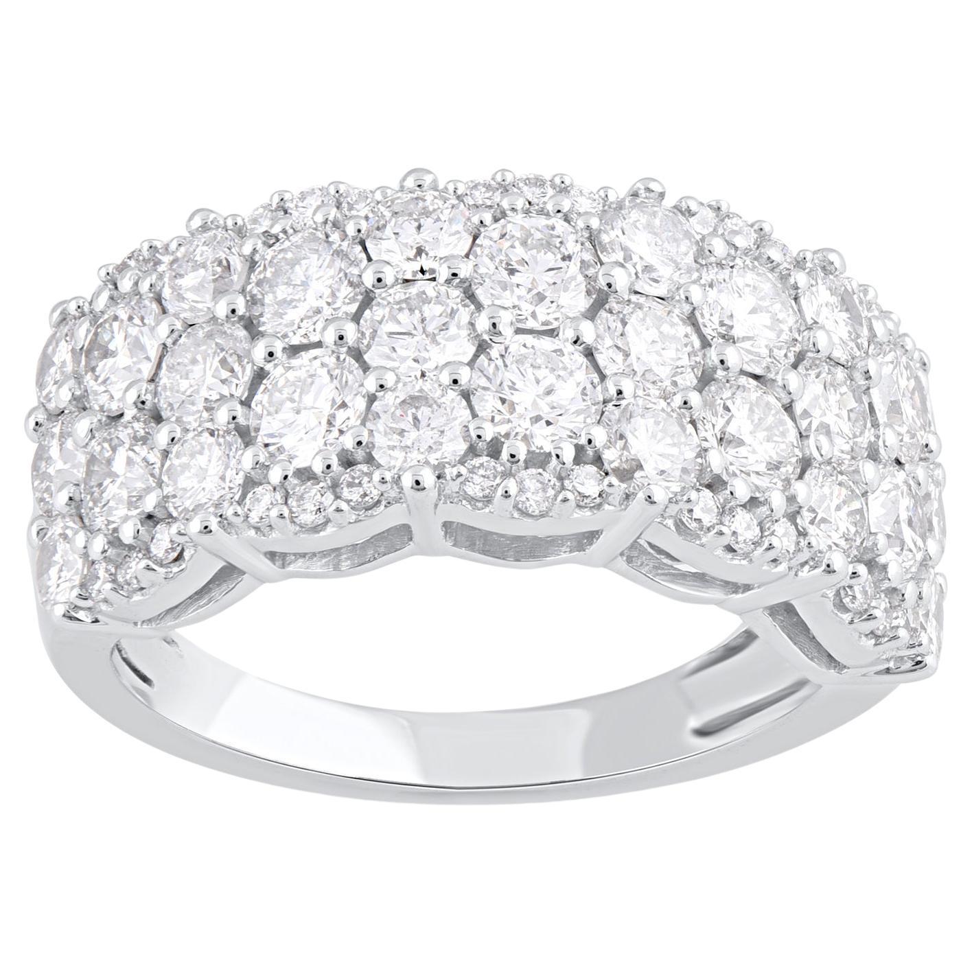TJD 3.0 Carat Brilliant Cut Diamond 14 Karat White Gold Wedding Band Ring