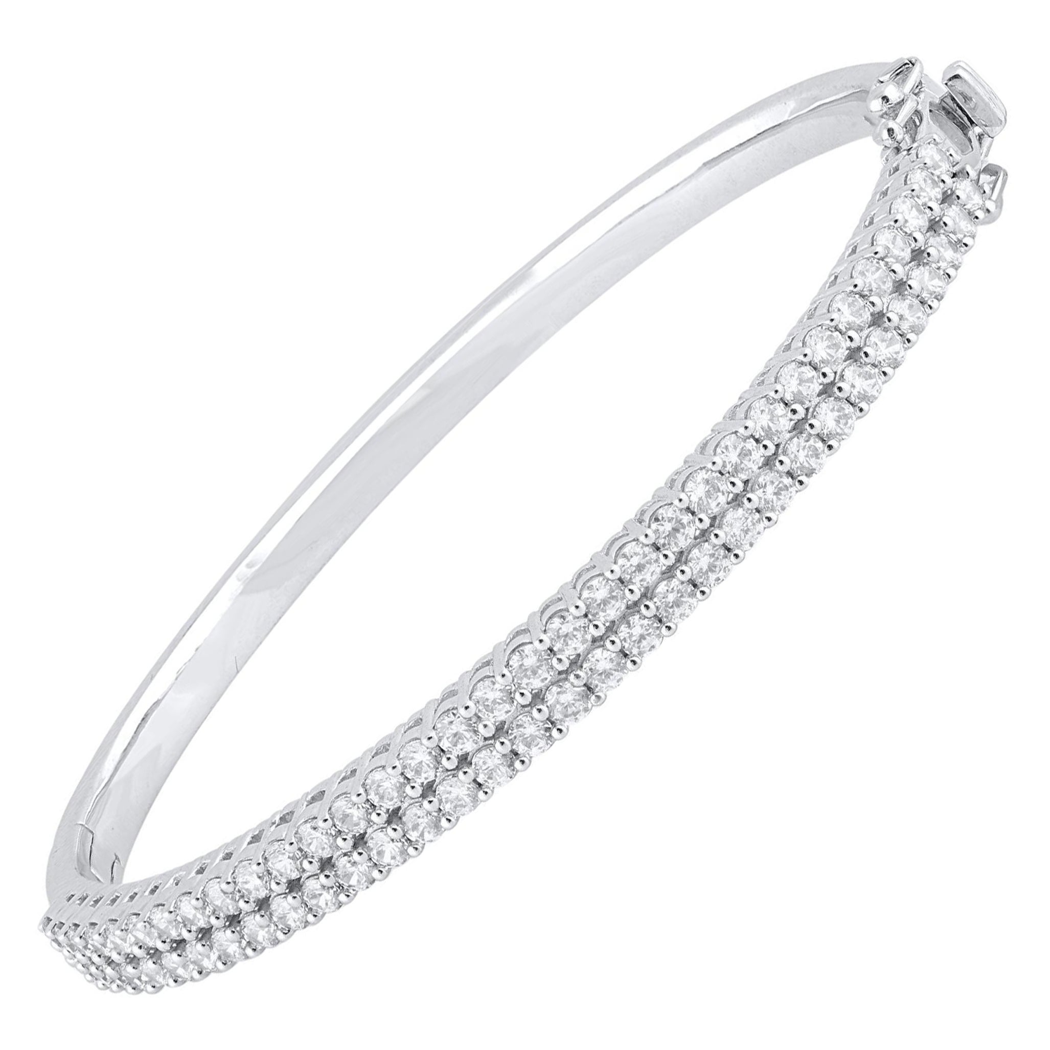 TJD 3.0 Carat Brilliant Cut Natural Diamond Bangle Bracelet 14 KT White Gold