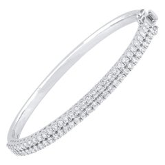 TJD 3.0 Carat Brilliant Cut Natural Diamond Bangle Bracelet 14 KT White Gold