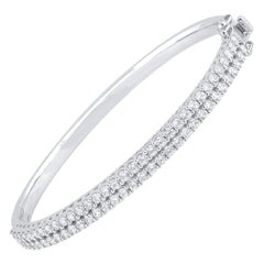TJD 3.0 Carat Brilliant Cut Natural Diamond Bangle Bracelet 18 KT White Gold