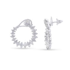 TJD 3.0 Carat Diamond 18 Karat White Gold Twisted Designer Hoop Earrings