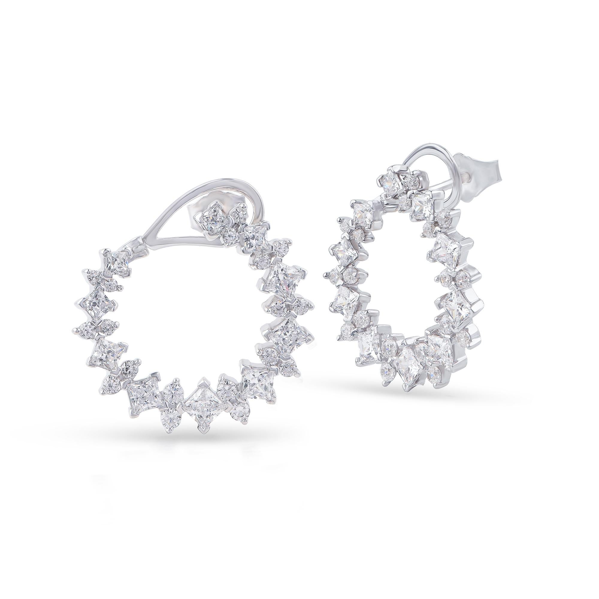 TJD Pendientes de aro de diseño trenzado de oro blanco de 18 quilates con diamantes de 3,0 quilates Contemporáneo en venta