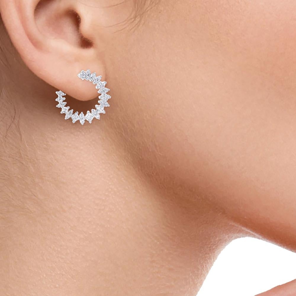 TJD Pendientes de aro de diseño trenzado de oro blanco de 18 quilates con diamantes de 3,0 quilates Corte redondo en venta