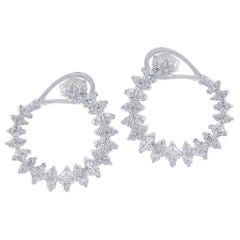 TJD Orecchini a cerchio di design a tortiglione con diamante da 3,0 carati in oro bianco da 18 carati