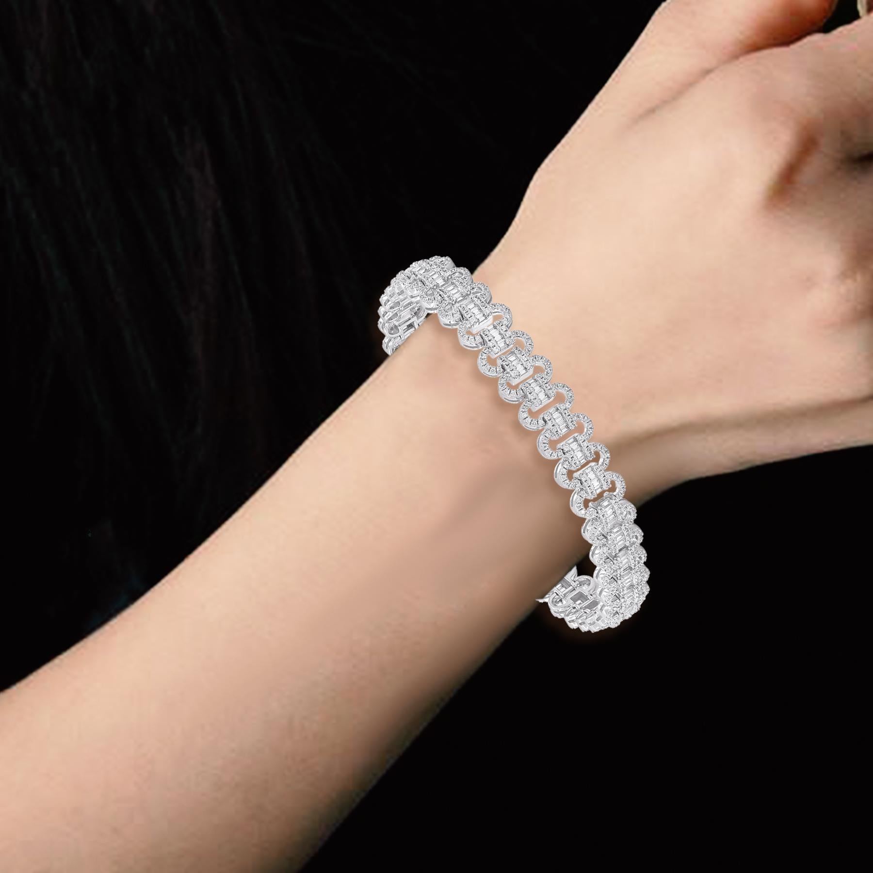 Mixed Cut TJD 3.0 Carat Natural Diamond 14 Karat White Gold Wedding Bracelet For Sale