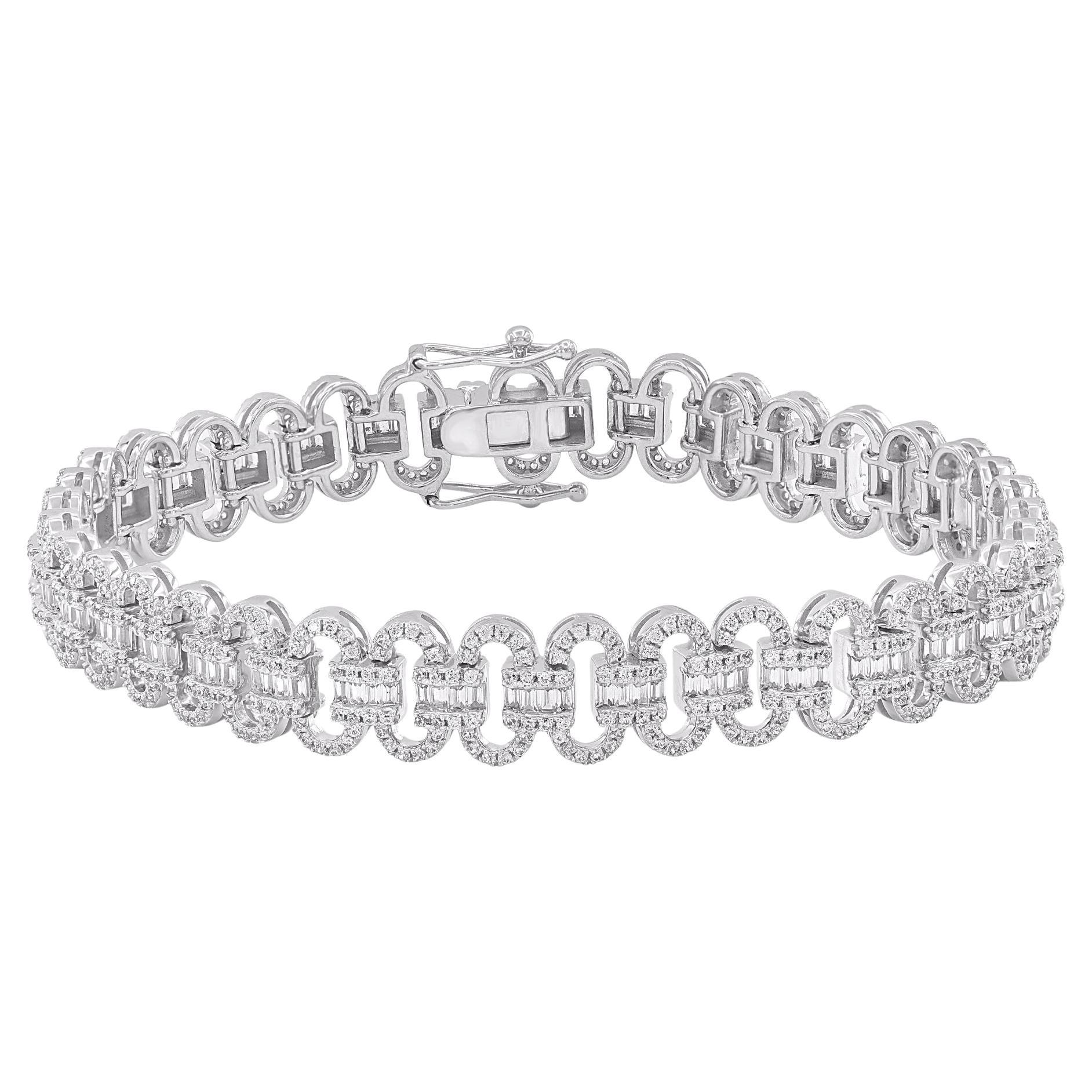 TJD 3.0 Carat Natural Diamond 14 Karat White Gold Wedding Bracelet