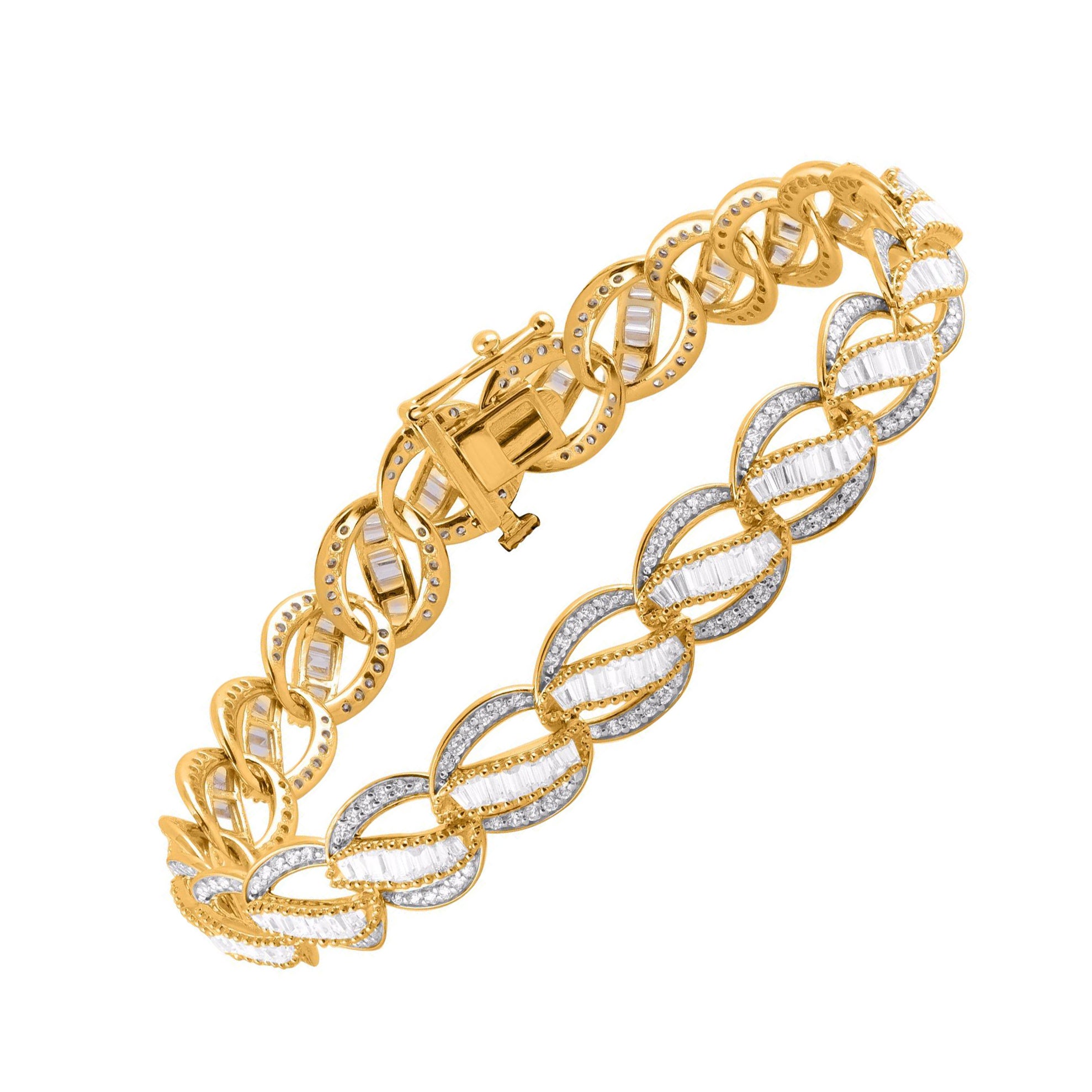TJD 3.0 Carat Natural Diamond 14 Karat Yellow Gold Vintage Bracelet