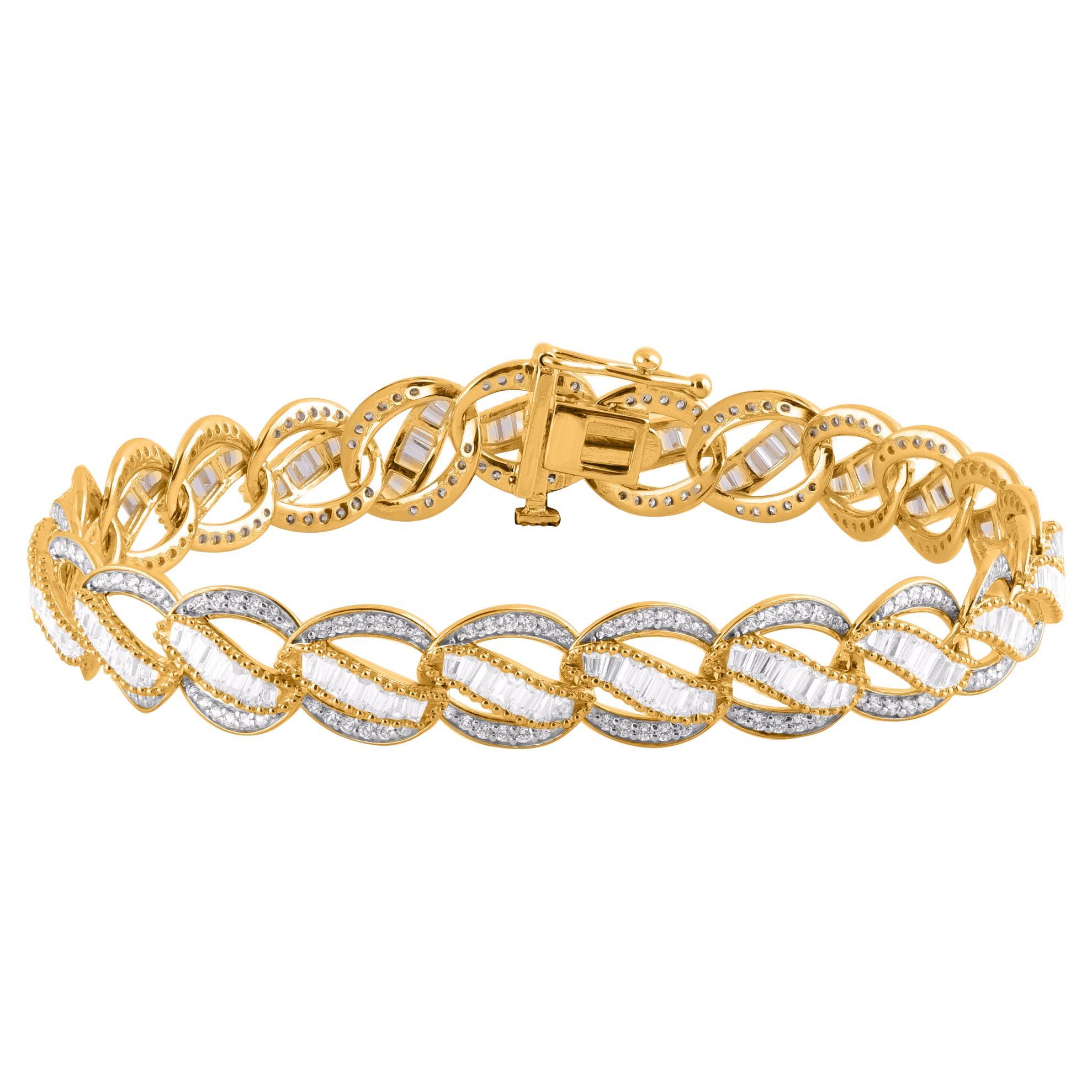 TJD 3.0 Carat Natural Diamond 14 Karat Yellow Gold Vintage Bracelet