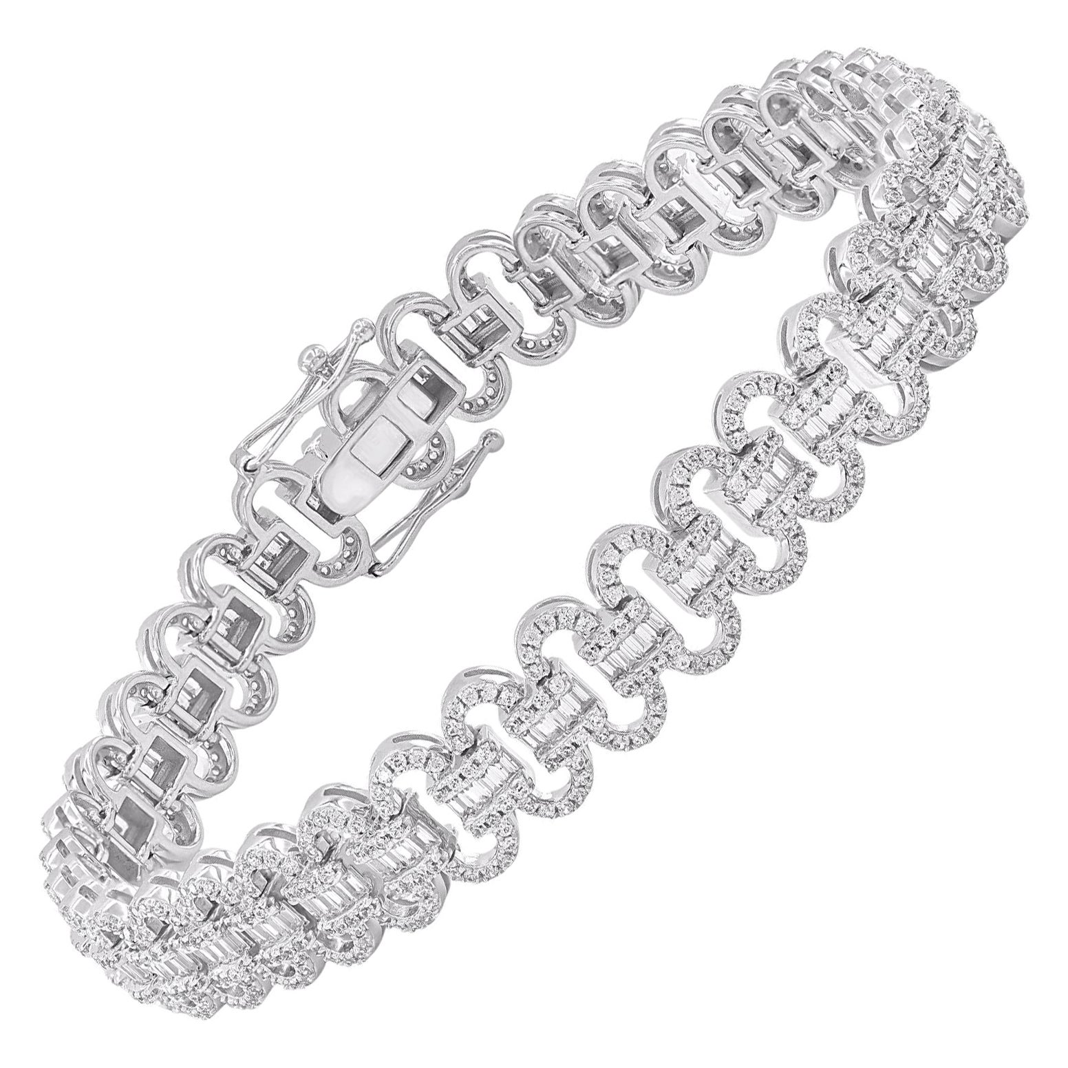 TJD 3.0 Carat Natural Diamond 18 Karat White Gold Wedding Bracelet