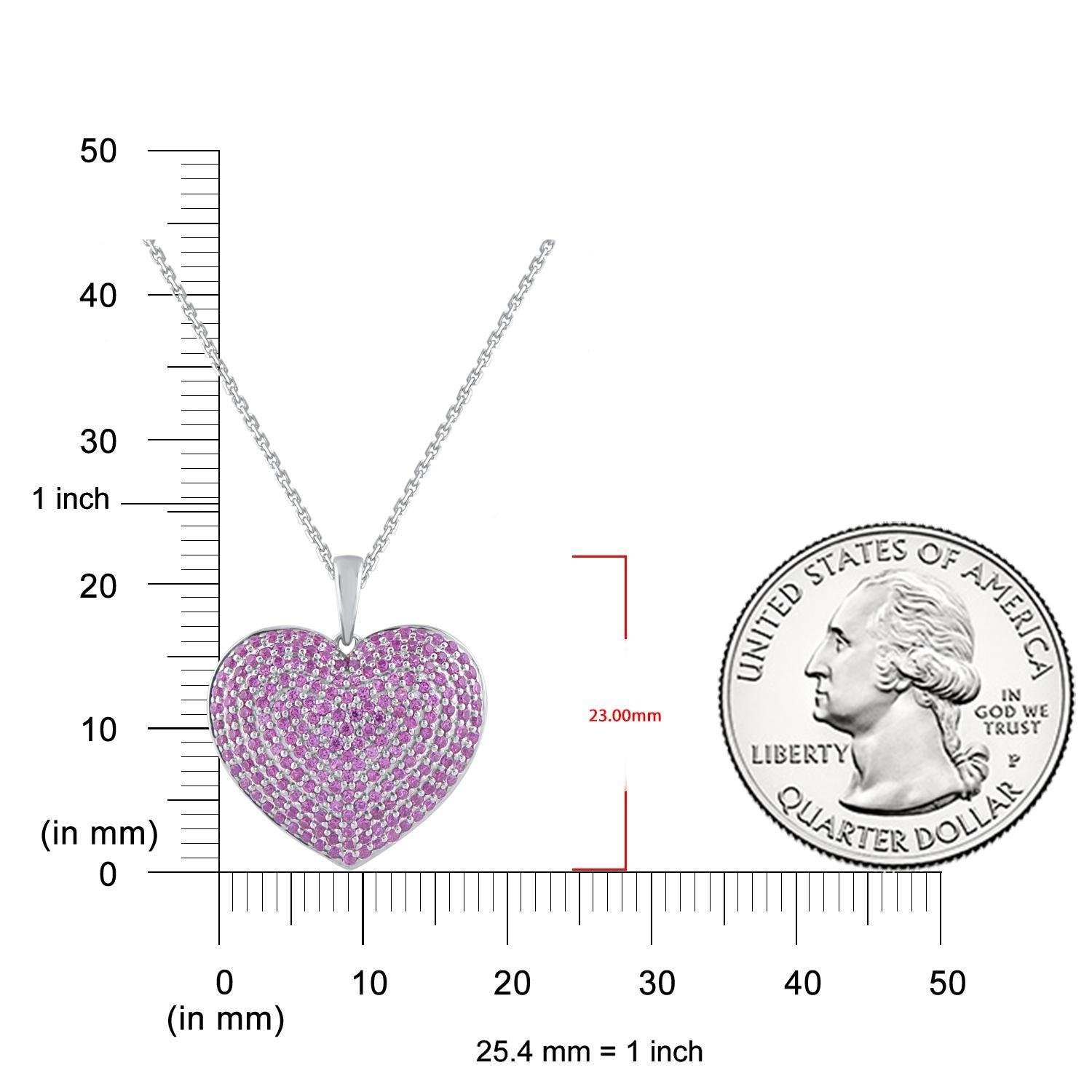 Round Cut TJD 3.0 Carat Natural Pink Sapphire 14 Karat White Gold Heart Pendant Necklace For Sale