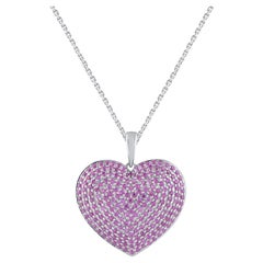 TJD 3.0 Carat Natural Pink Sapphire 14 Karat White Gold Heart Pendant Necklace