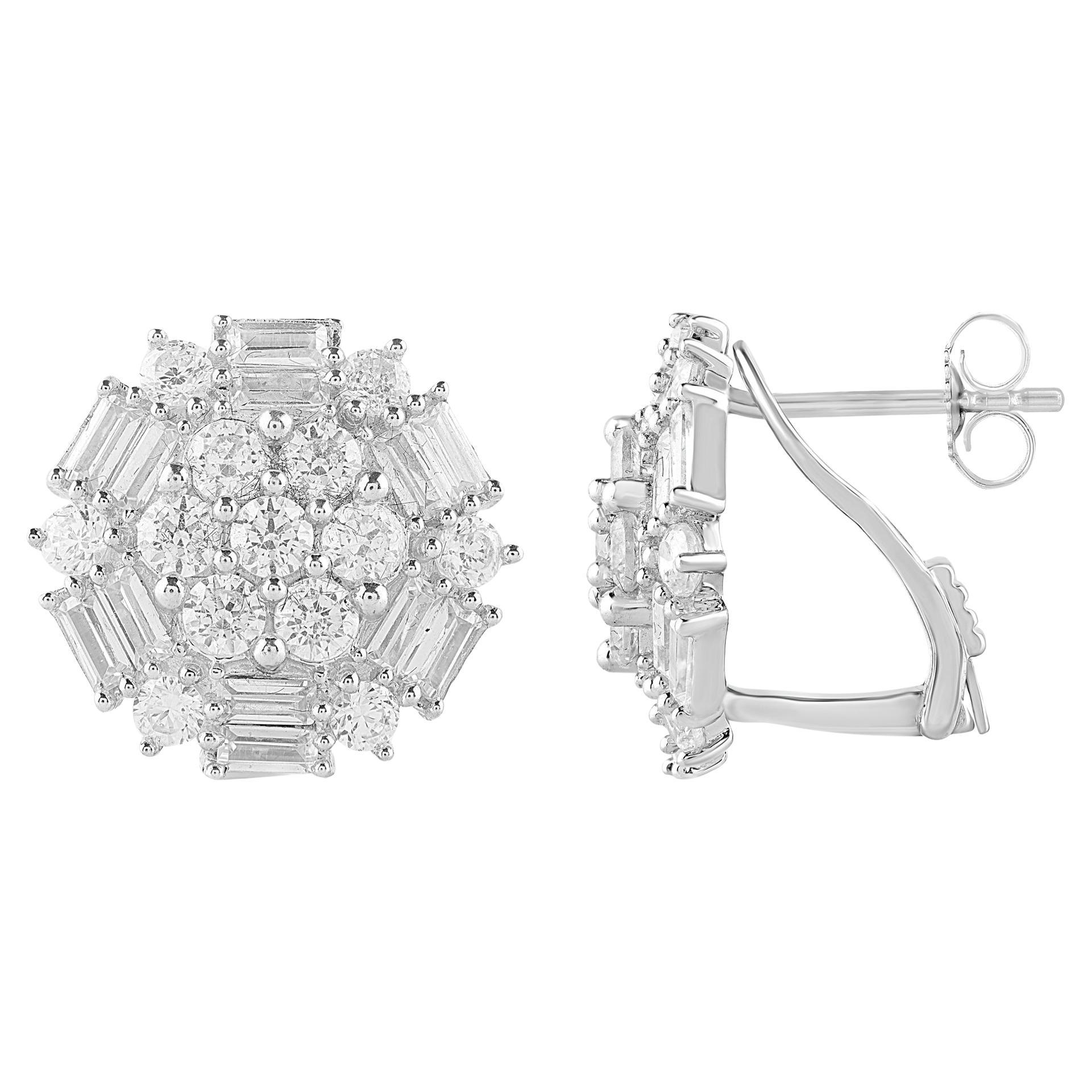 TJD 3.0 Carat Natural Round Diamond 14KT White Gold Cluster Stud Earrings