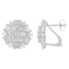 TJD 3.0 Carat Natural Round Diamond 14KT White Gold Cluster Stud Earrings