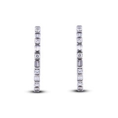TJD 3.0 Carat Round 14 Karat White Gold Designer Diamond Hoop Earrings
