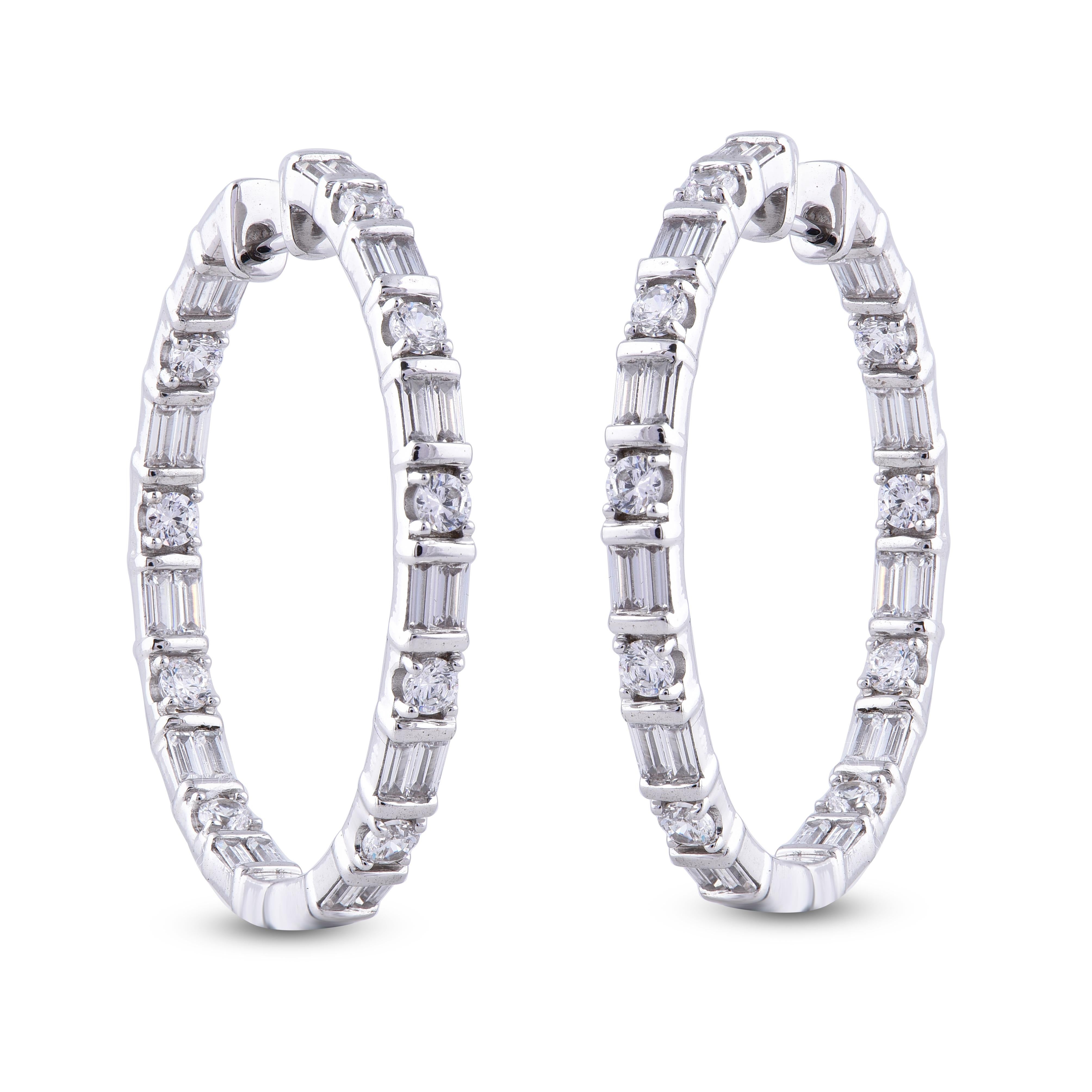 Art déco TJD - Boucles d'oreilles en or blanc 14 carats avec diamants ronds de 3,0 carats en vente