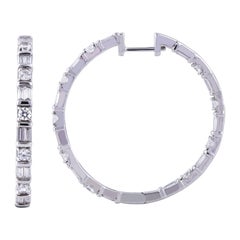 TJD 3.0 Carat Round 14 Karat White Gold Designer Diamond Hoop Earrings