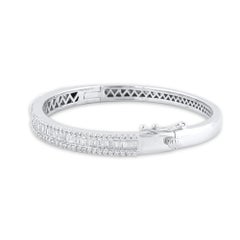 TJD 3.00 Carat Round and Baguette Diamond Channel-Set Bangle in 18K White Gold