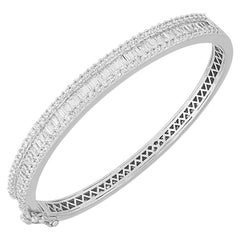 TJD 3.0 Carat Round and Baguette Diamond 18K White Gold Designer Diamond Bangle