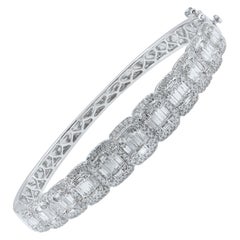 TJD 3.0 Carat Round and Baguette Diamond 18KT White Gold Cushion Shape Bangle
